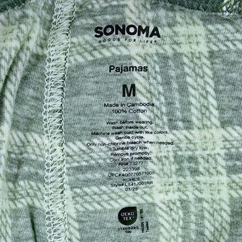 Sonoma Mens Lounge Pajama Set Tan T-Shirt L Green Plaid Shorts‎ M Loungewear